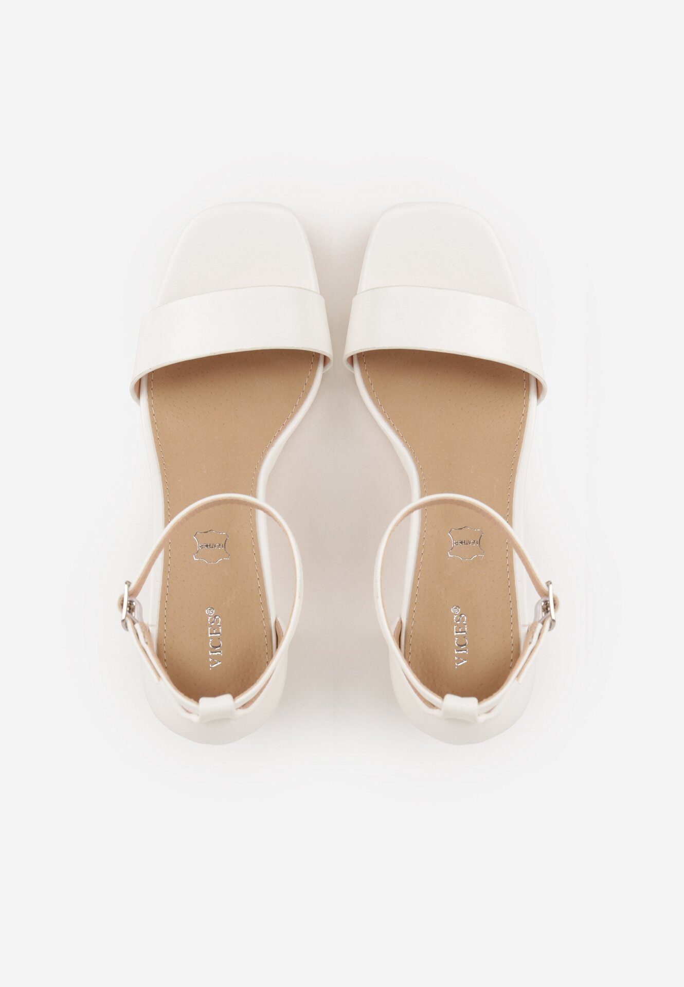 Białe Sandały VICES na Słupku z Wkładką ze Skóry Naturalnej Azirera