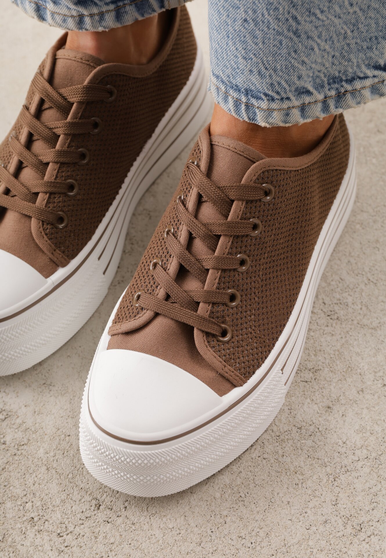 Brązowe Trampki na Grubej Podeszwie z Plecioną Cholewką Nalivera