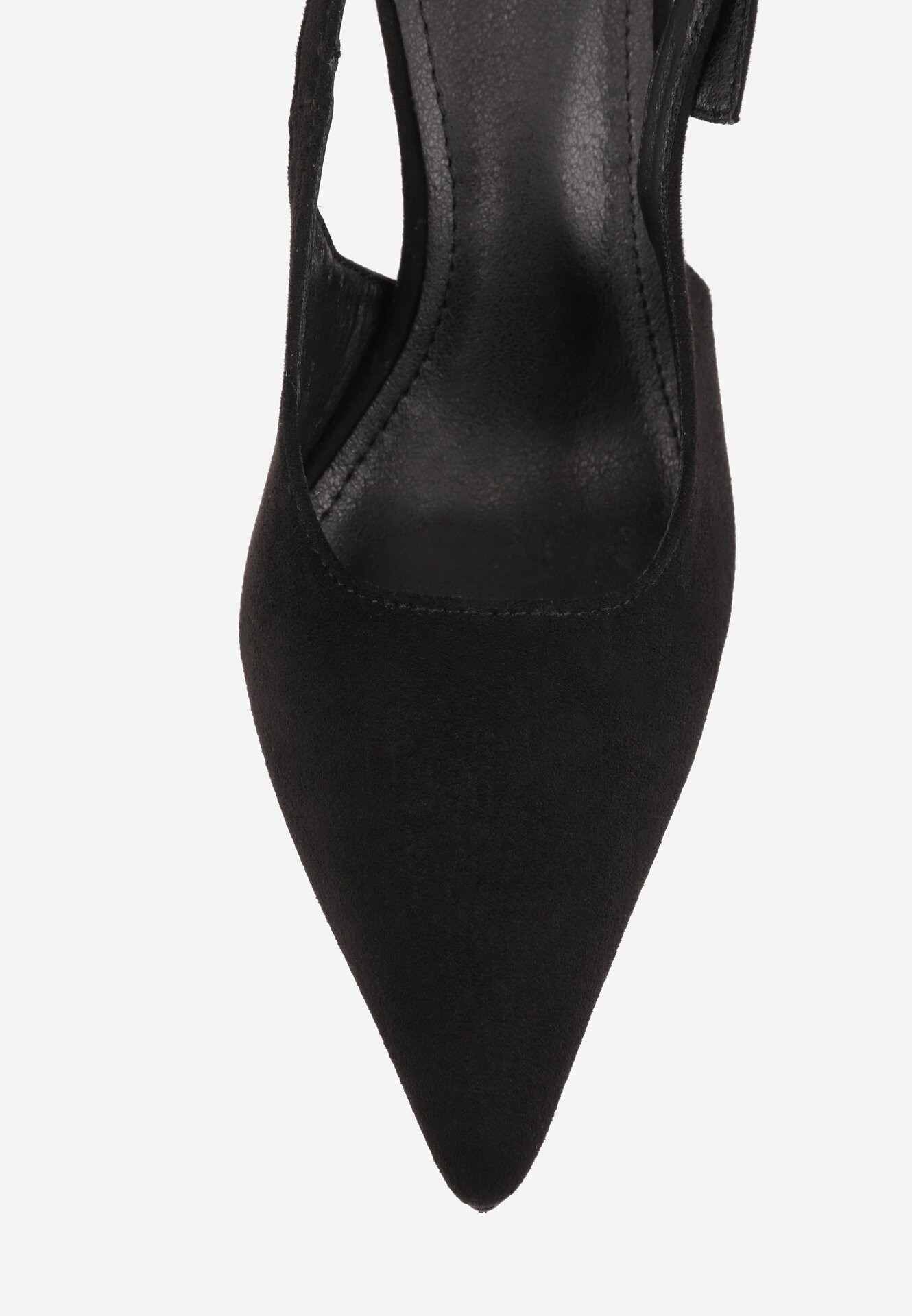 Czarne Szpilki VICES z Imitacji Zamszu z Odkrytą Piętą i Podłużną Klamrą Natterea