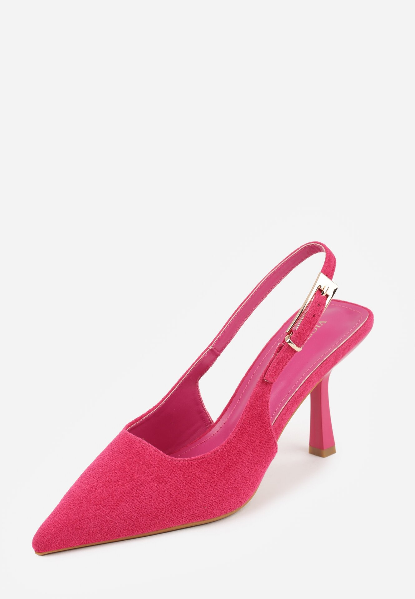 Fuksjowe Szpilki VICES z Imitacji Zamszu z Odkrytą Piętą i Podłużną Klamrą Natterea