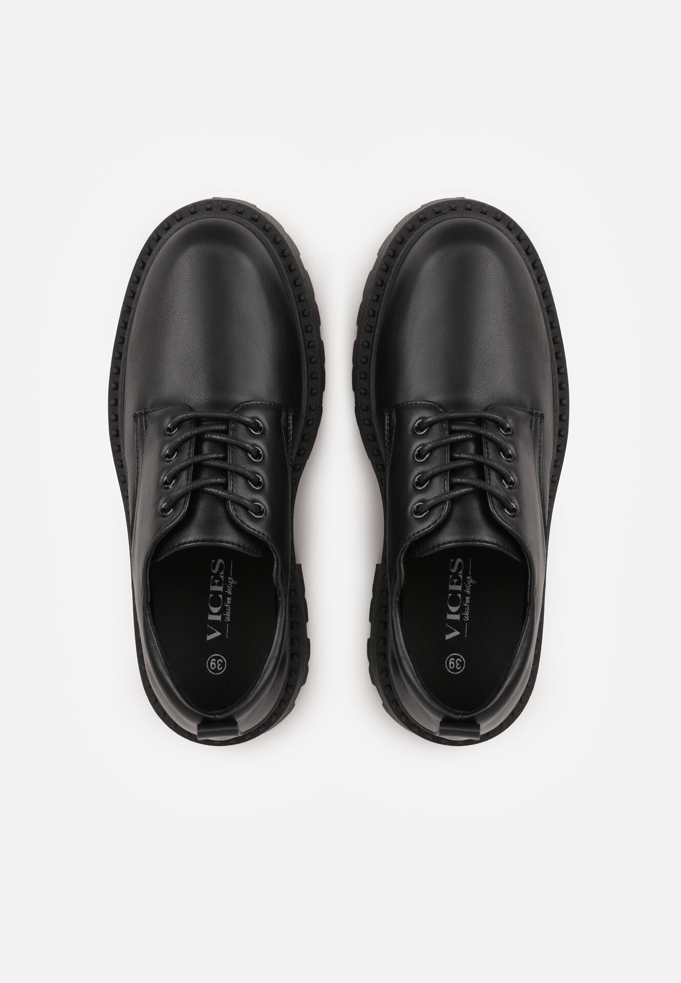 Czarne Sznurowane Półbuty Oksfordki VICES na Grubej Podeszwie Anatea