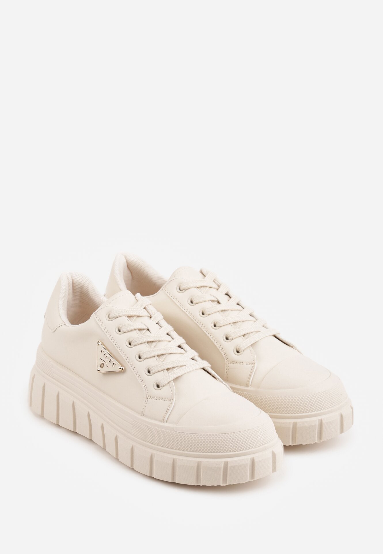 Beżowe Casualowe Sneakersy VICES na Grubej Podeszwie z Tłoczeniami Therelle