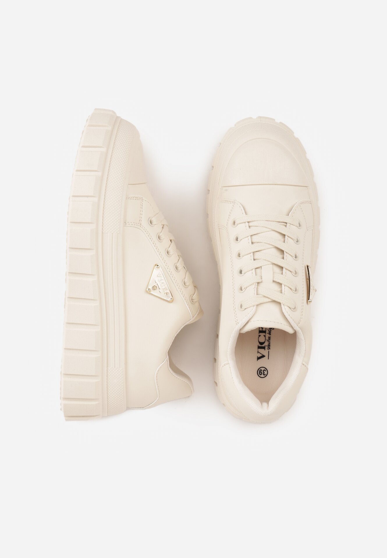 Beżowe Casualowe Sneakersy VICES na Grubej Podeszwie z Tłoczeniami Therelle