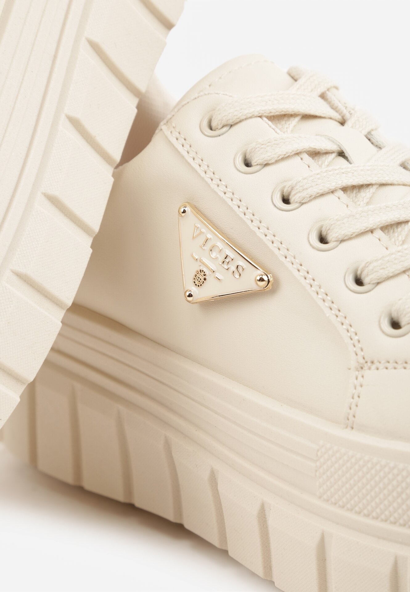 Beżowe Casualowe Sneakersy VICES na Grubej Podeszwie z Tłoczeniami Therelle