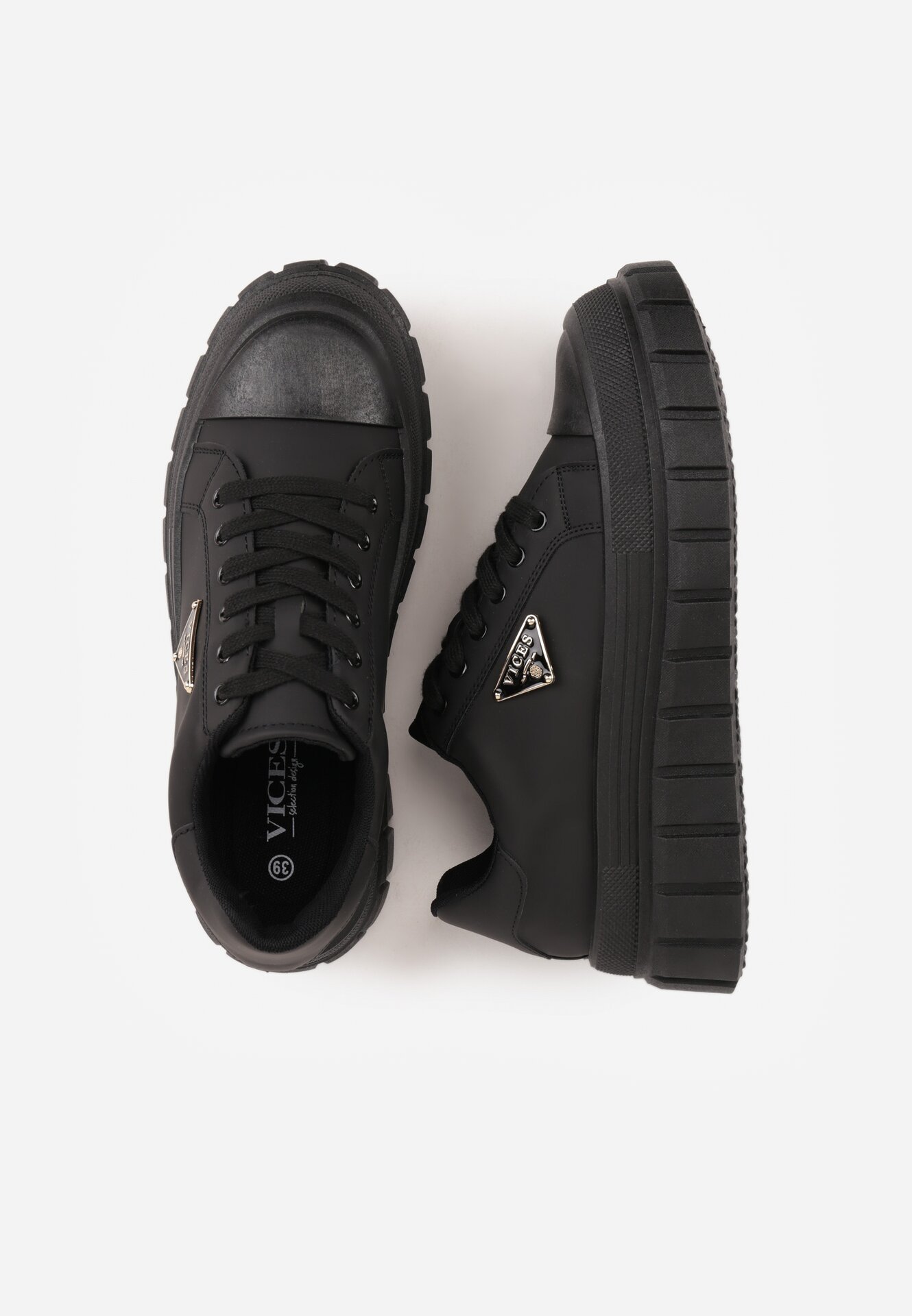 Czarne Casualowe Sneakersy VICES na Grubej Podeszwie z Tłoczeniami Therelle