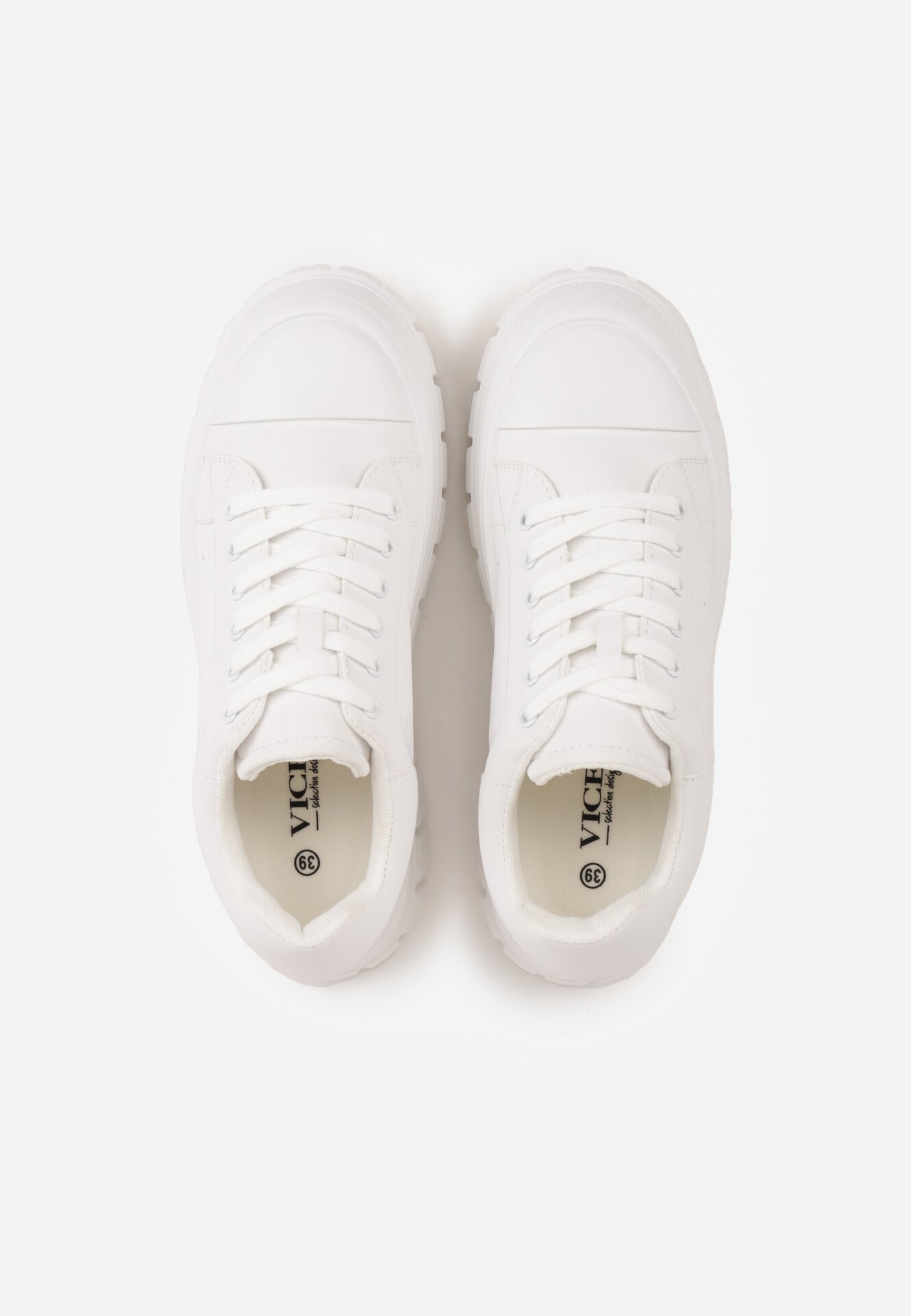 Białe Sneakersy VICES na Grubej Tłoczonej Podeszwie z Perforacją Diomerine