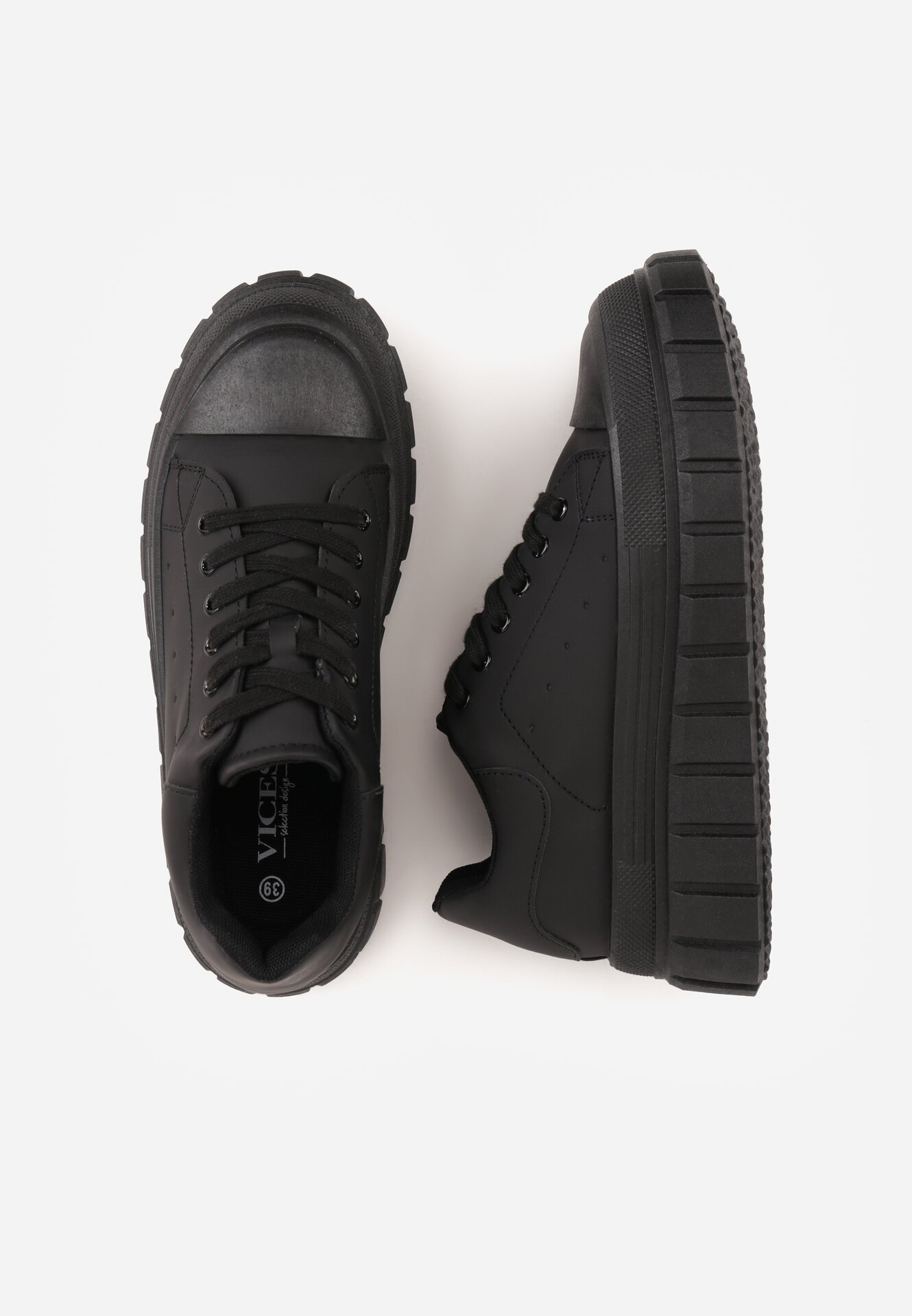 Czarne Sneakersy VICES na Grubej Tłoczonej Podeszwie z Perforacją Diomerine