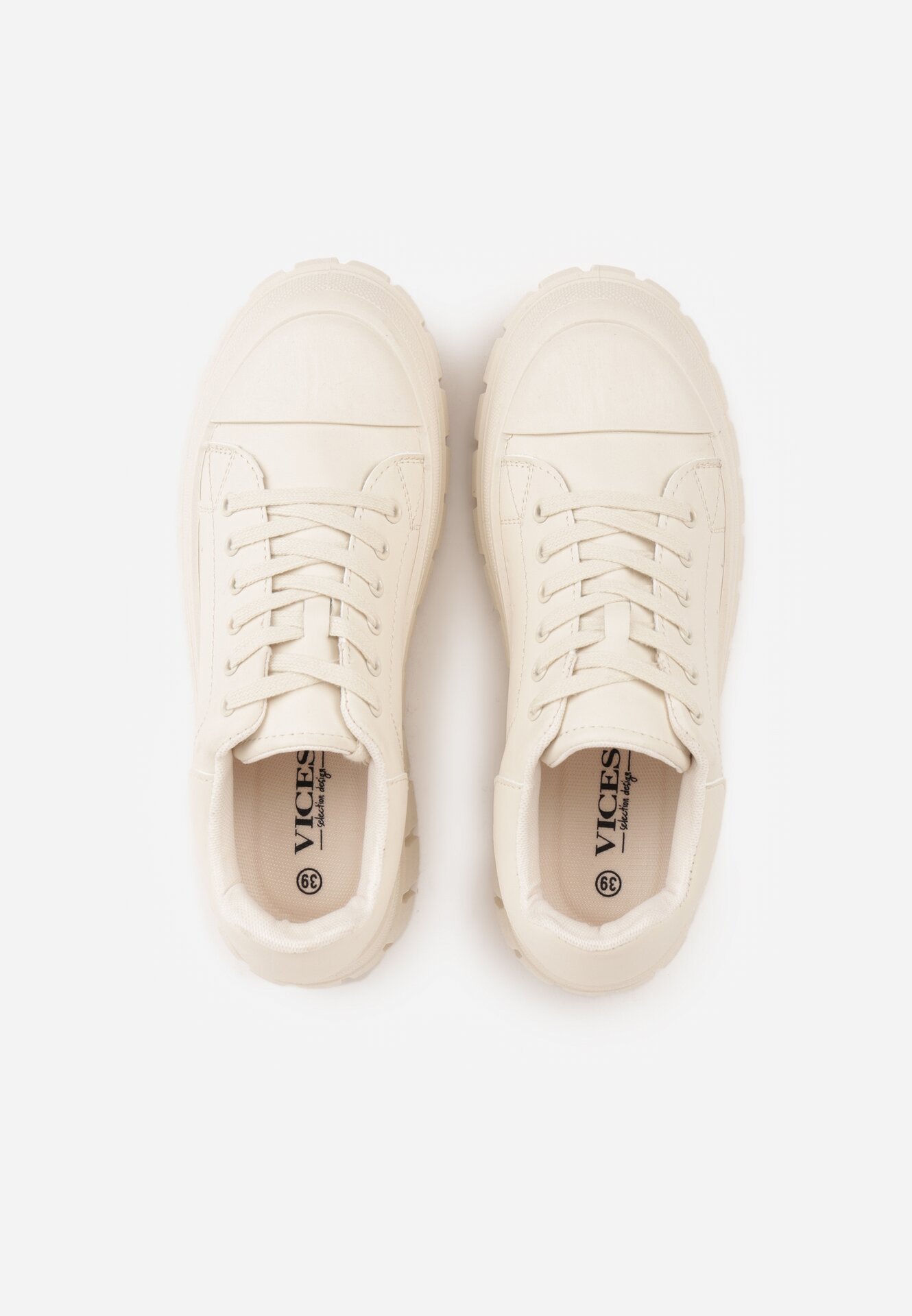 Beżowe Sneakersy VICES na Grubej Tłoczonej Podeszwie z Perforacją Diomerine
