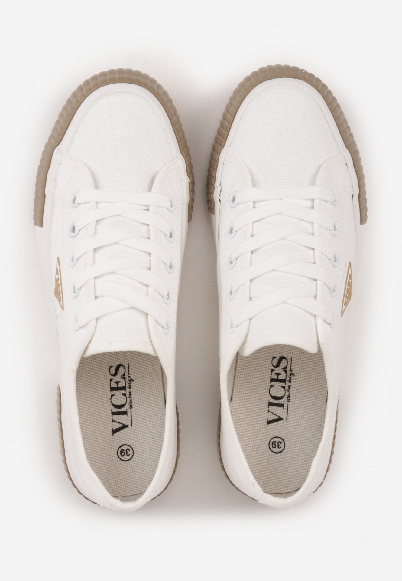 Biało-Beżowe Trampki VICES na Grubej Podeszwie z Tłoczeniami z Trójkątną Aplikacją Bolirea