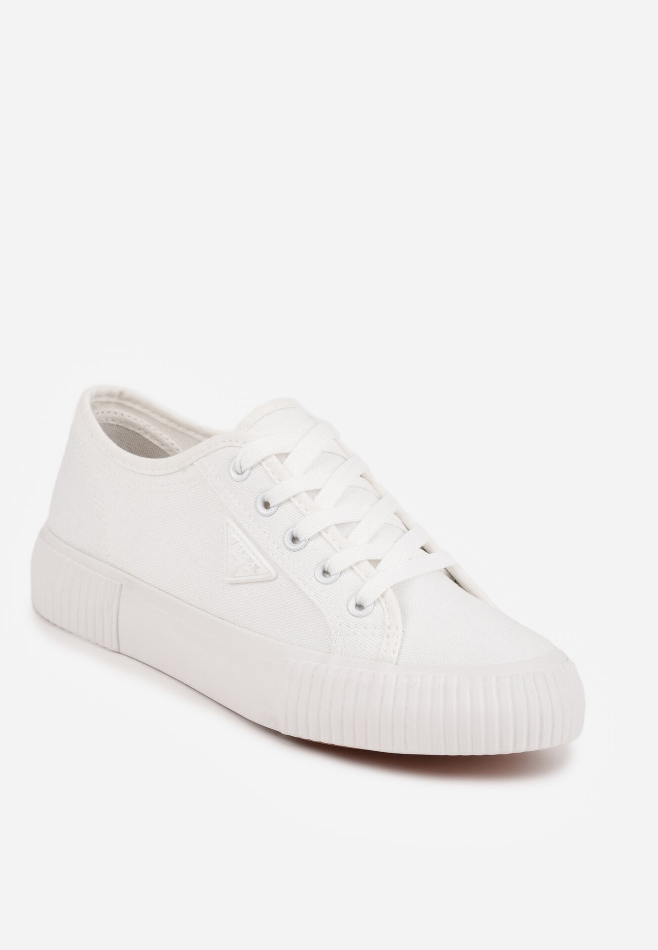 Białe Trampki VICES na Grubej Podeszwie z Tłoczeniami z Trójkątną Aplikacją Bolirea