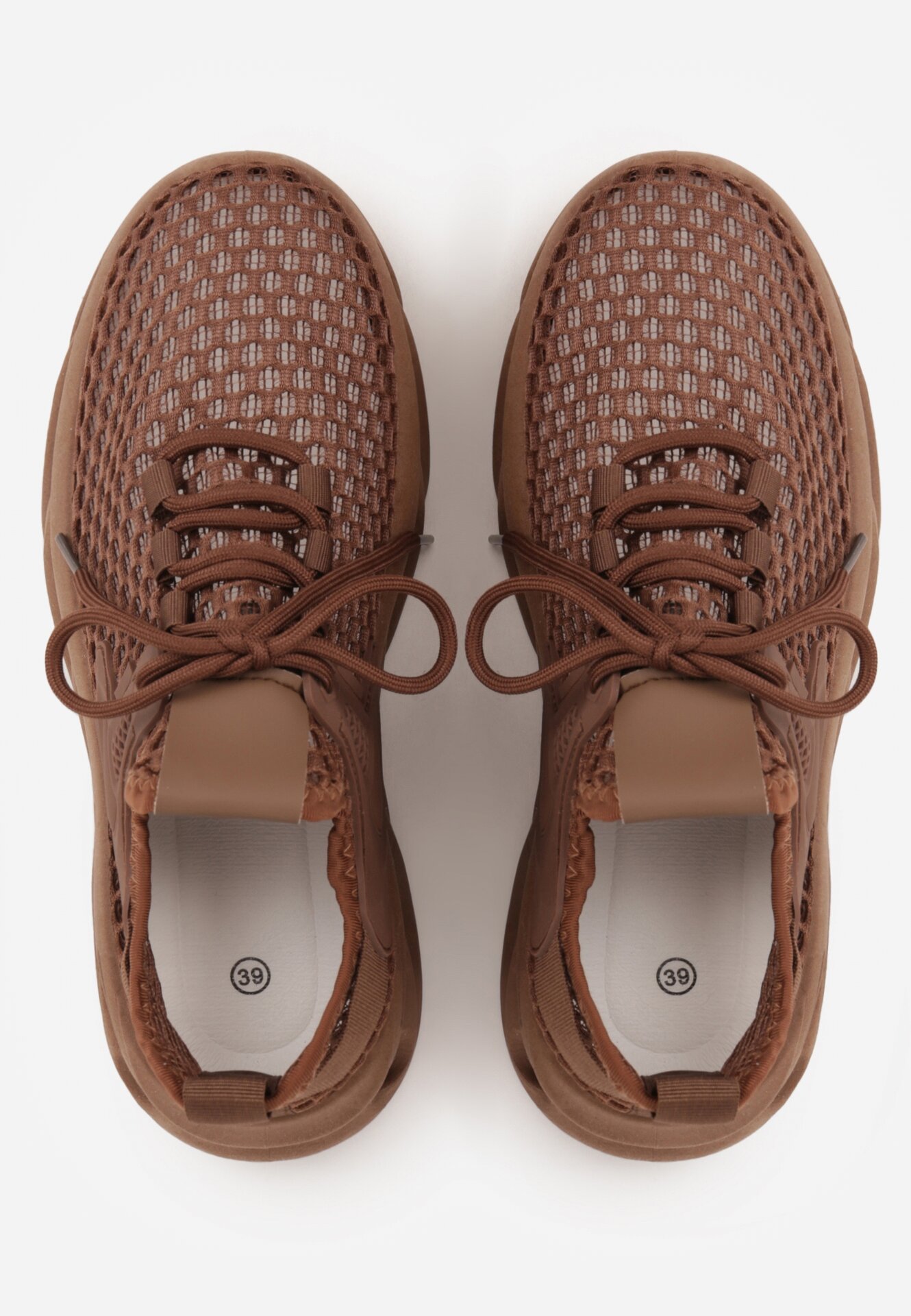 Brązowe Siateczkowe Sneakersy na Grubej Podeszwie z Perforacją Mirarien