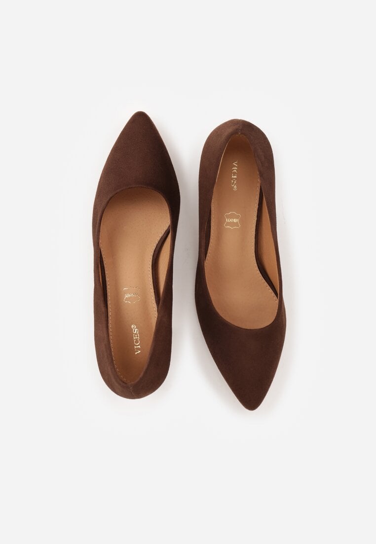 Brązowe Czółenka Vices na Obcasie ze Skórzaną Wkładką Valaria