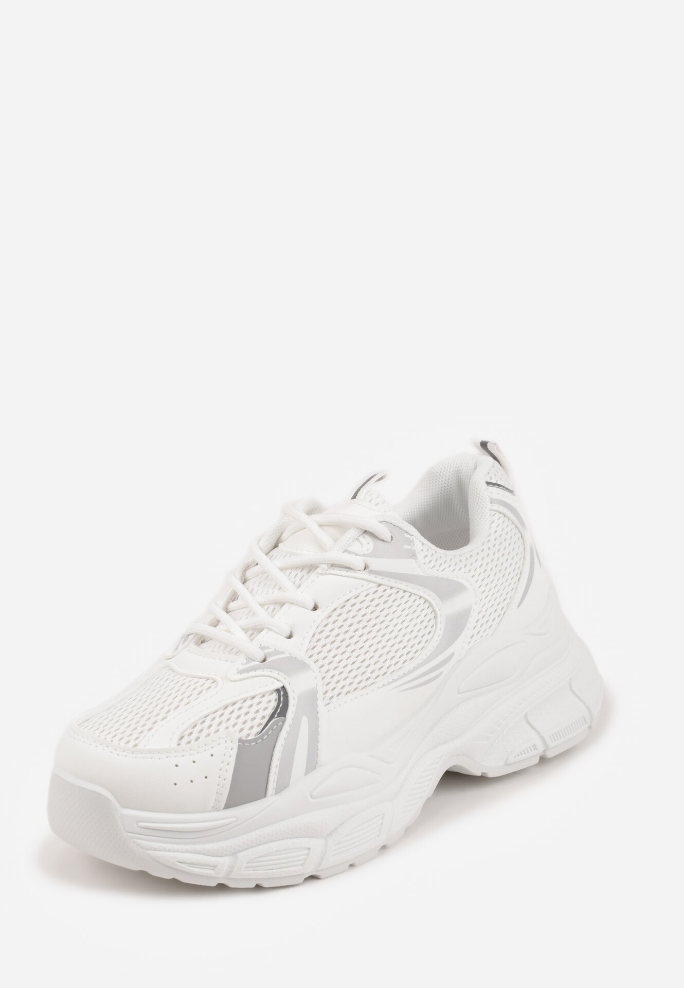 Białe Sneakersy VICES na Grubej Tłoczonej Podeszwie z Perforacją Elanatia