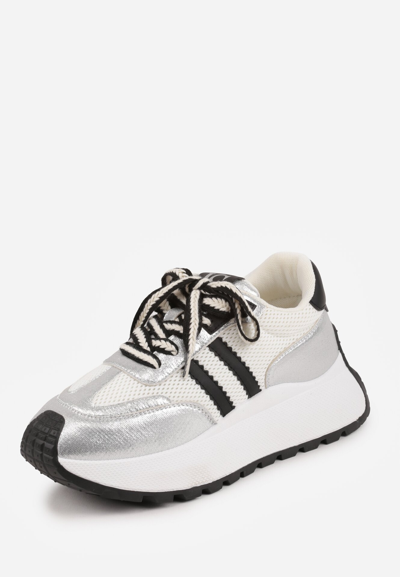 Srebrne Sneakersy VICES w Stylu Streetwearowym na Grubej Podeszwie Ilinatea