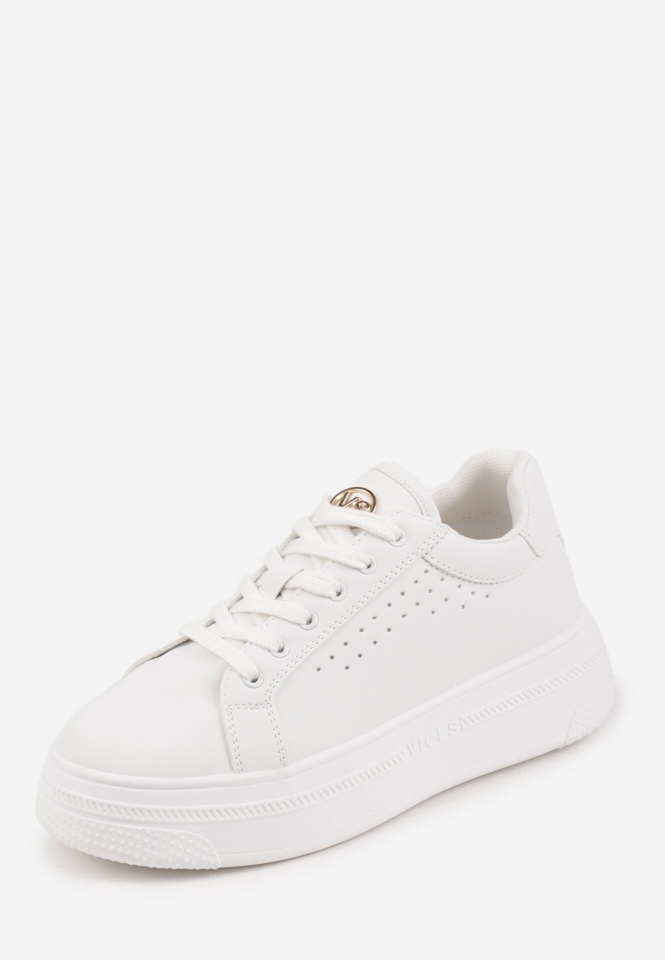 Białe Sneakersy VICES z Metaliczną Wstawką Perforacją i Gwiazdą Edanatia