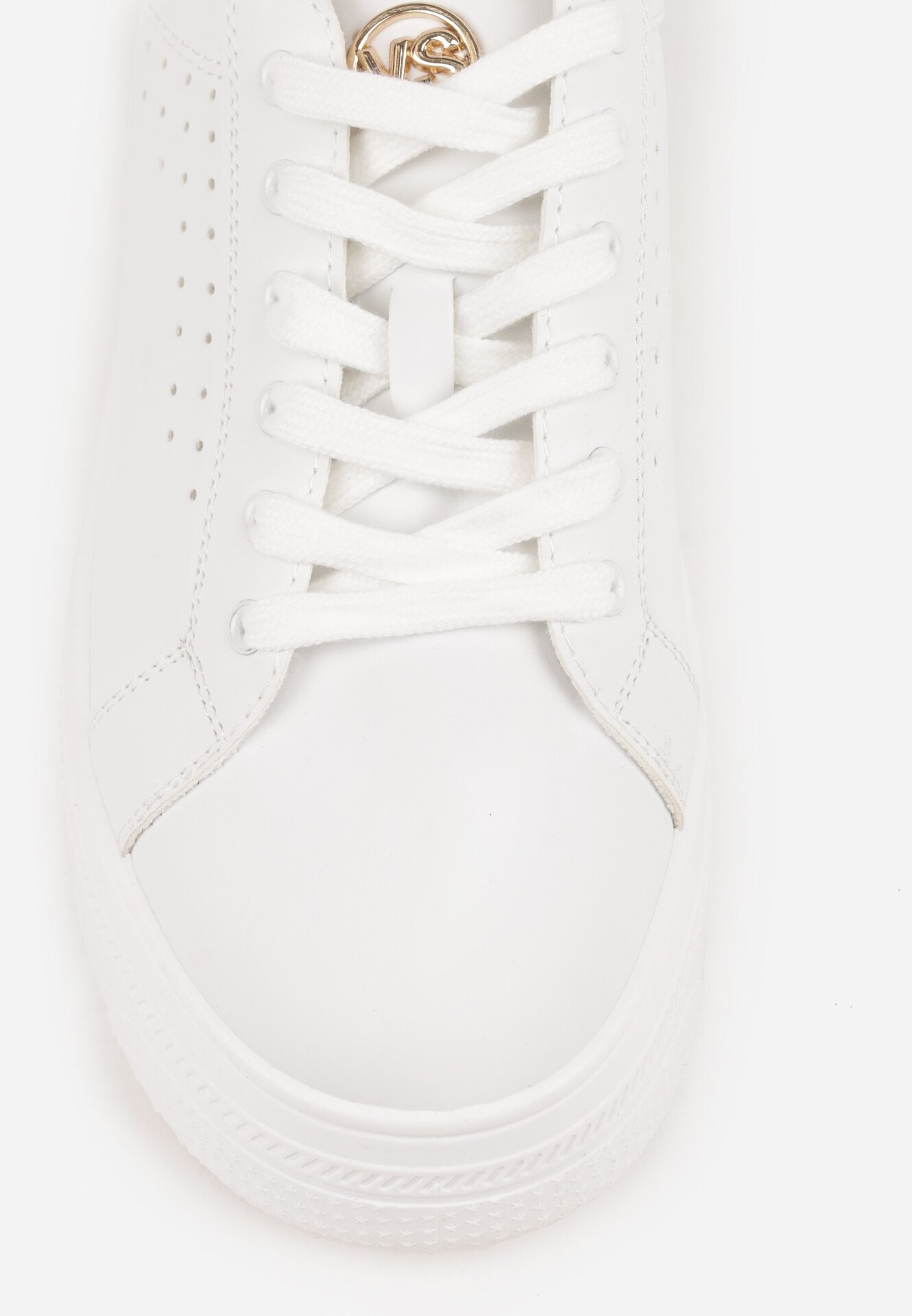 Biało-Złote Sneakersy VICES z Metaliczną Wstawką Perforacją i Gwiazdą Edanatia