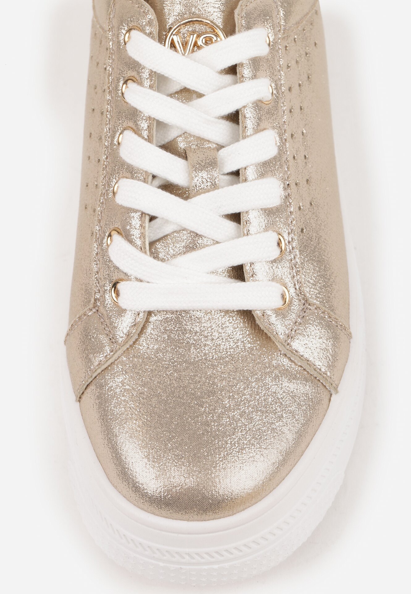 Złote Sneakersy VICES z Metaliczną Wstawką Perforacją i Gwiazdą Edanatia