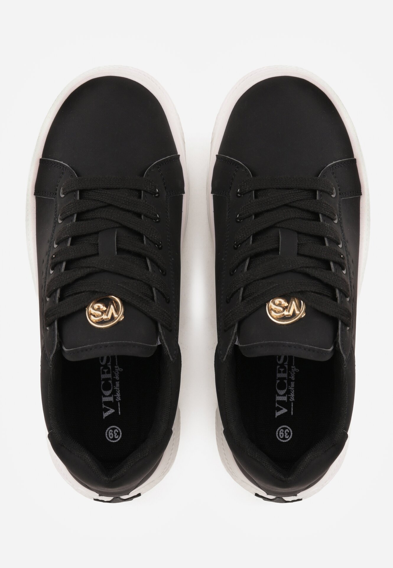 Czarne Sneakersy VICES z Metaliczną Wstawką Perforacją i Gwiazdą Edanatia
