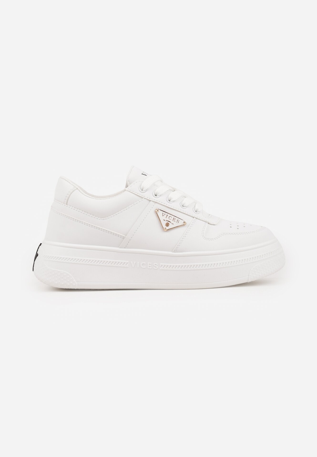 Białe Sneakersy VICES na Grubej Podeszwie z Trójkątną Aplikacją Meanata