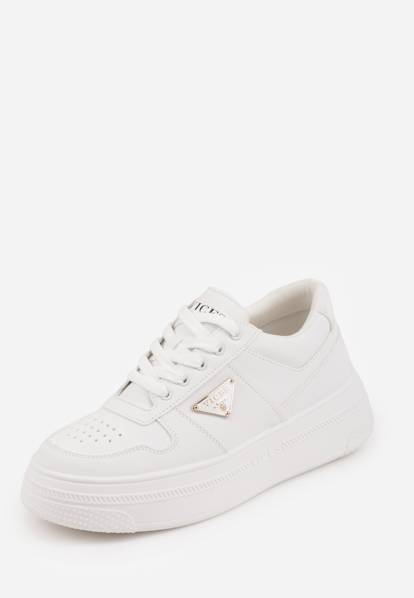 Białe Sneakersy VICES na Grubej Podeszwie z Trójkątną Aplikacją Meanata