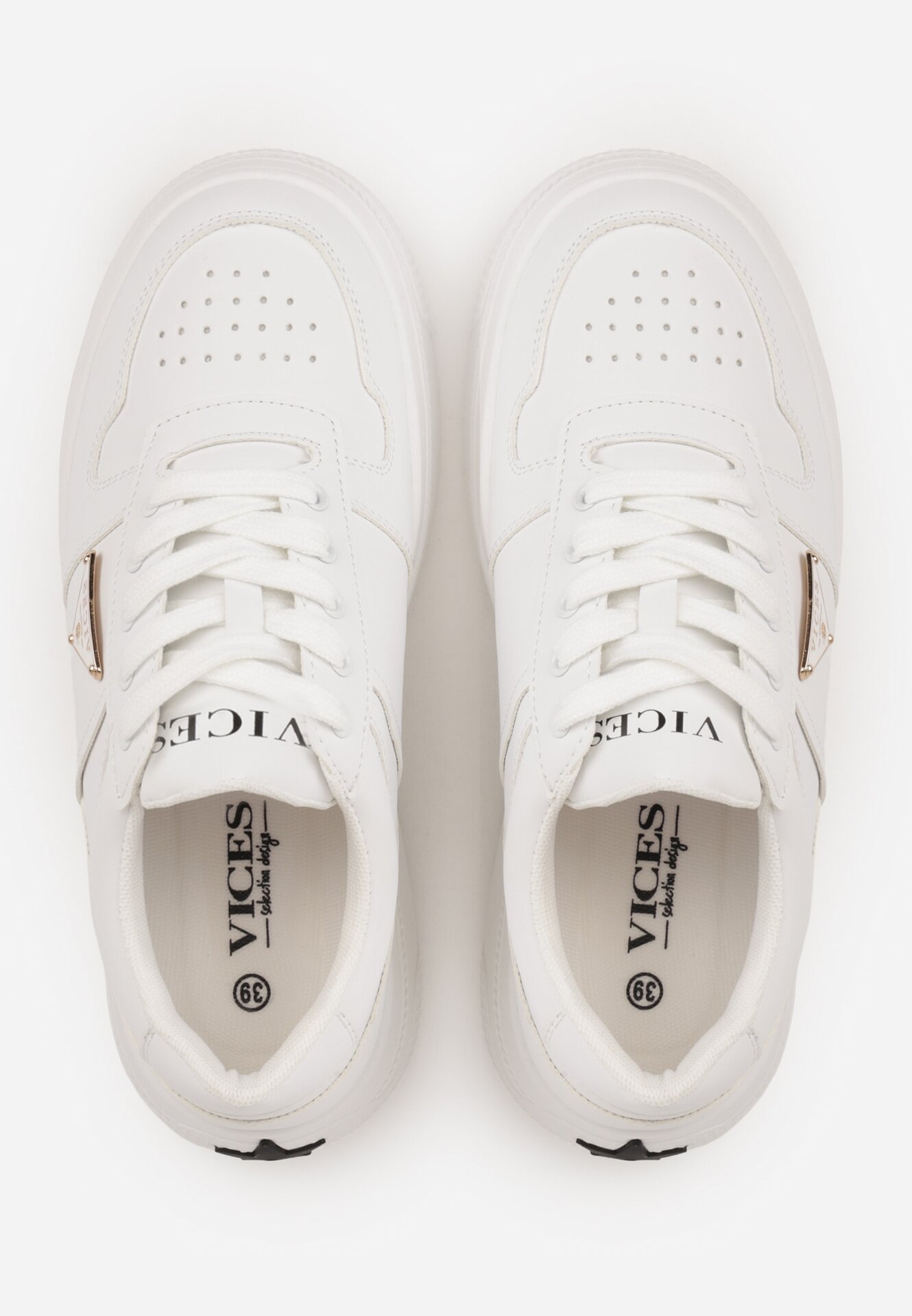 Białe Sneakersy VICES na Grubej Podeszwie z Trójkątną Aplikacją Meanata