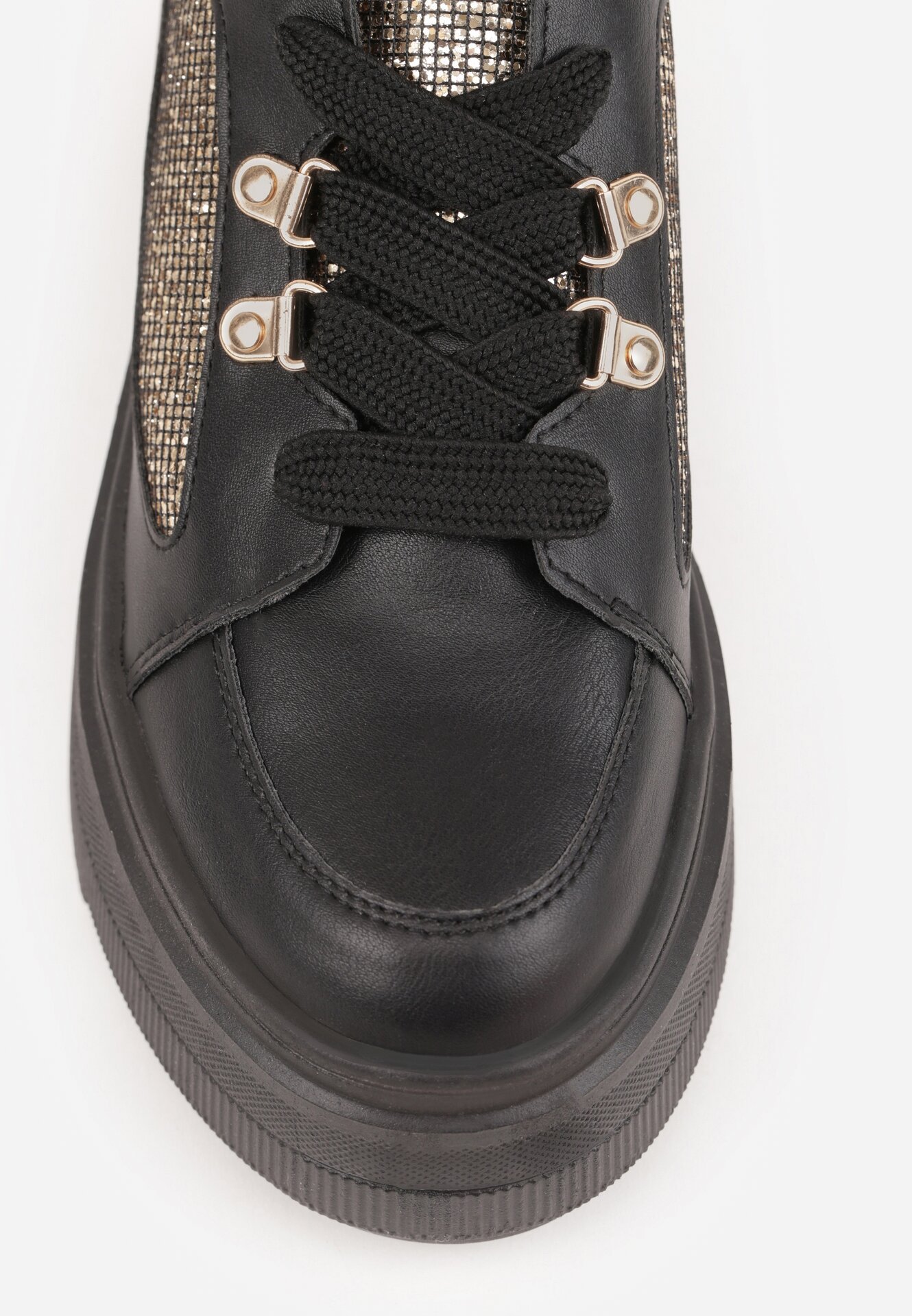 Czarne Sneakersy VICES na Koturnie z Brokatem Elanatale