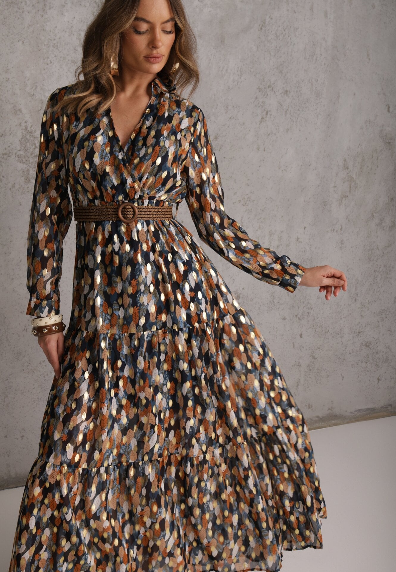 Rochie bleumarin Windom cu imprimeu strălucitor