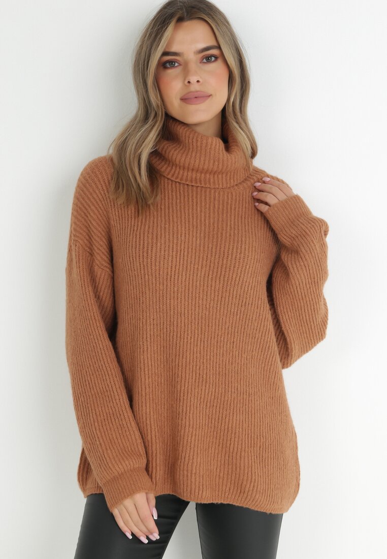 Pulover pe gât Bej închis