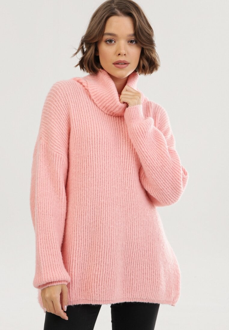 Pulover pe gât Roz somon