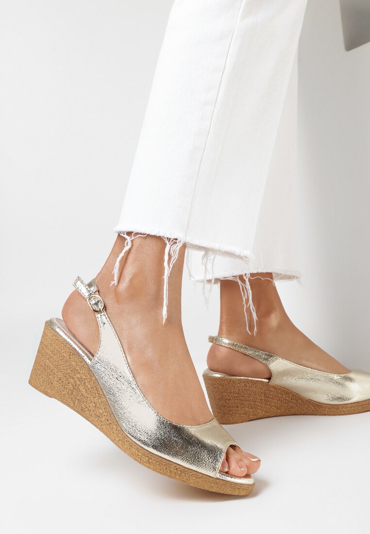 Sandale Aurii cu Pană, cu Branț din Piele și Călcâi și Vârf Decupate Euphenis