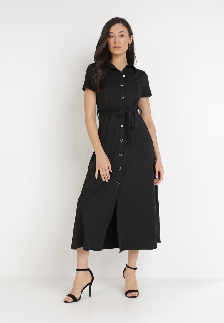 Rochie Neagră cu fason de cămașă Legată în talie Ophieithe