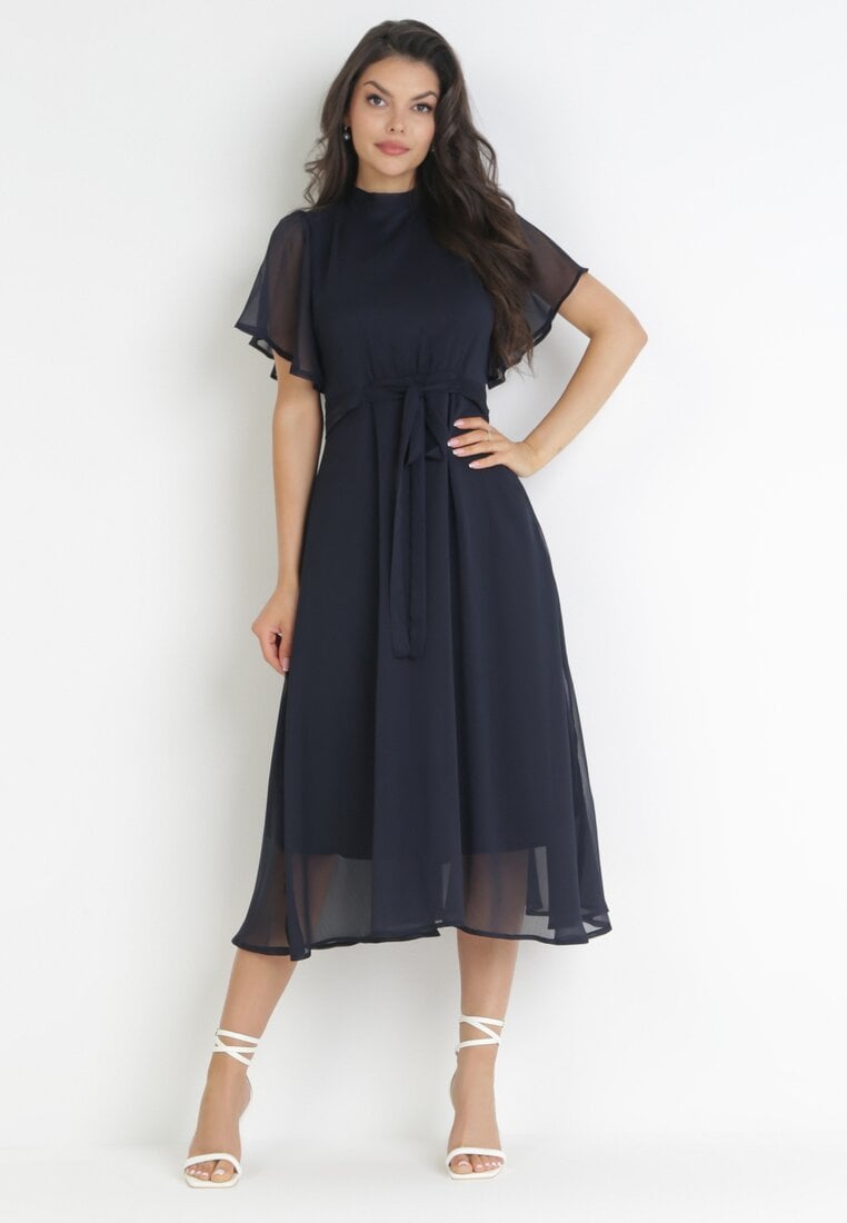 Rochie Granat cu Croială Evazată cu Legătură Acsophia