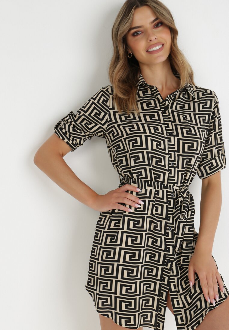 Rochie Negru-Bej din Bumbac Canereia