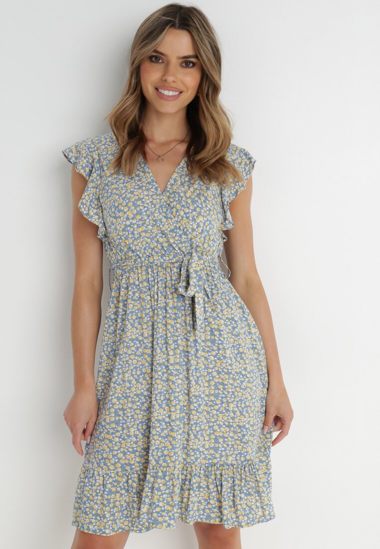 Rochie Albastru-Galben cu curea Katista