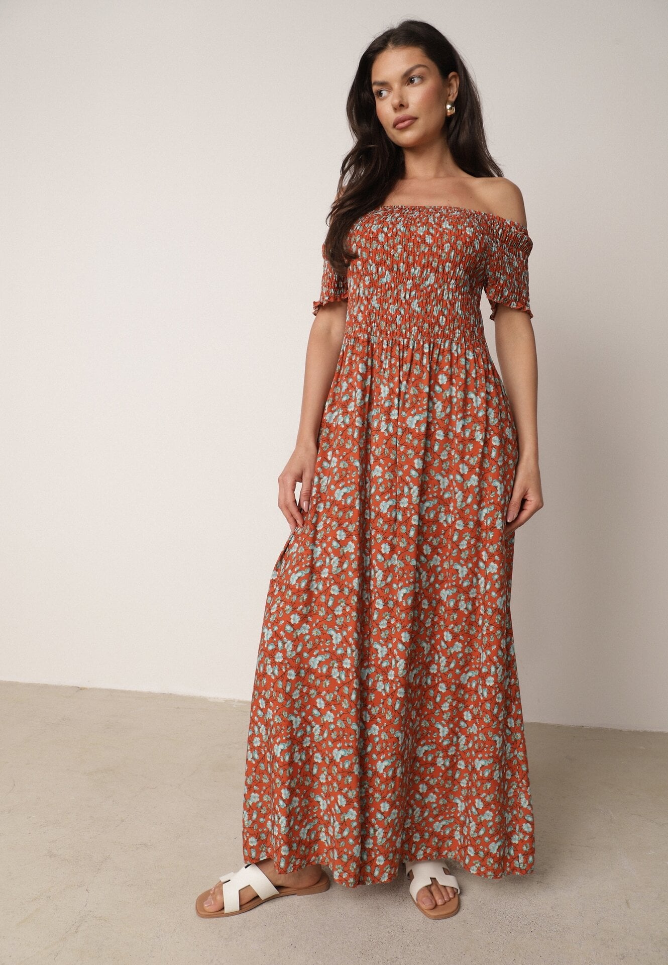 Rochie Portocaliu-Albastră din Vâscoză Cheri