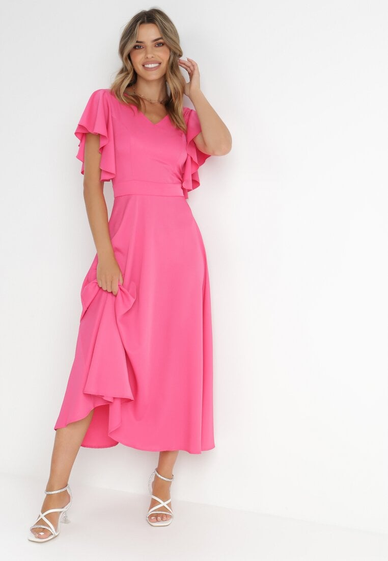 Rochie Cloche Fucsia Decorată Cu Volane Emilienne