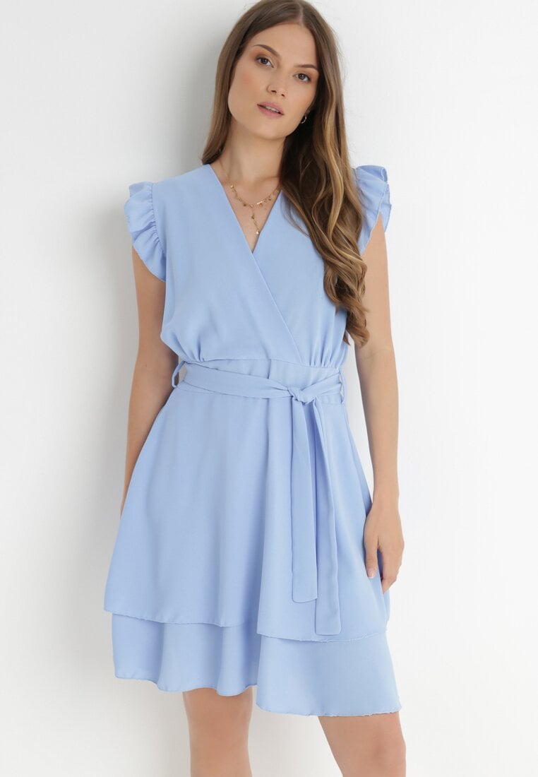 Rochie Albastru deschis Petrecută cu volane și legătură Dalim