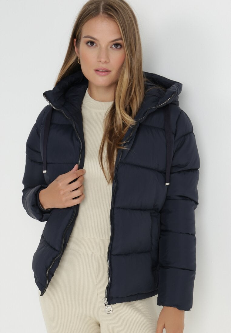 Jachetă Bleumarin Puffer Matlasată cu Glugă Shannone