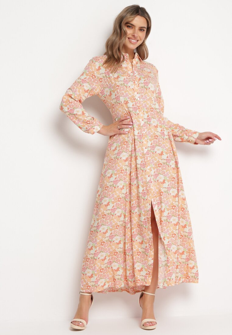 Rochie tip cămașă Portocaliu-Albă Fabillus