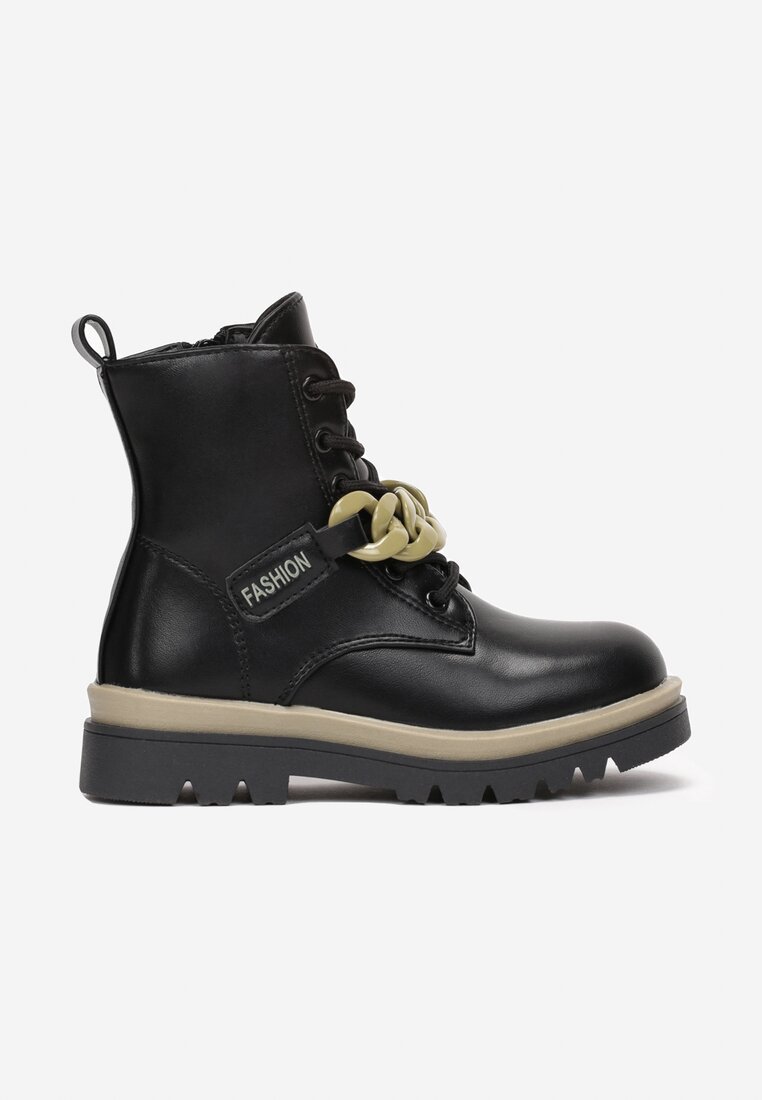 Botine Negru-Verde stil worker cu Lanț Helippe