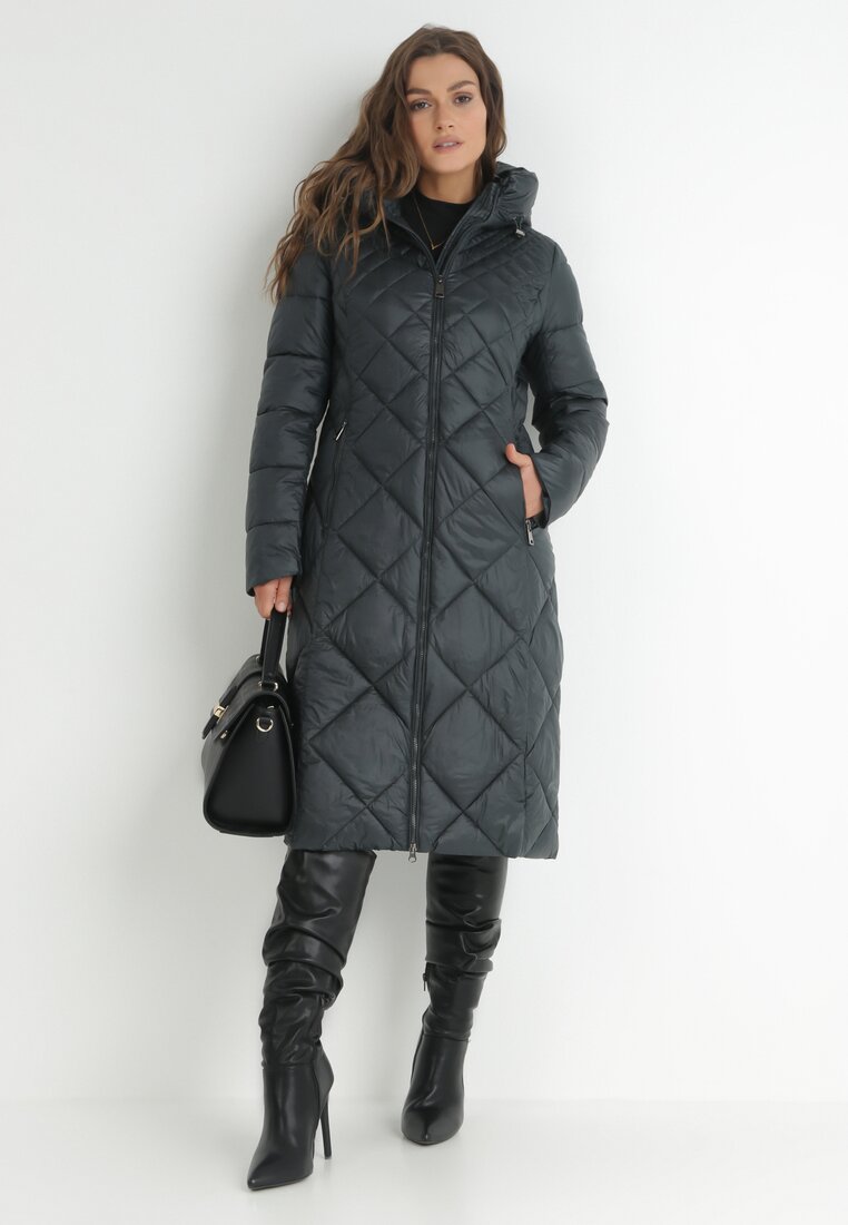 Jachetă Verde închis până la genunchi Matlasată Viphee