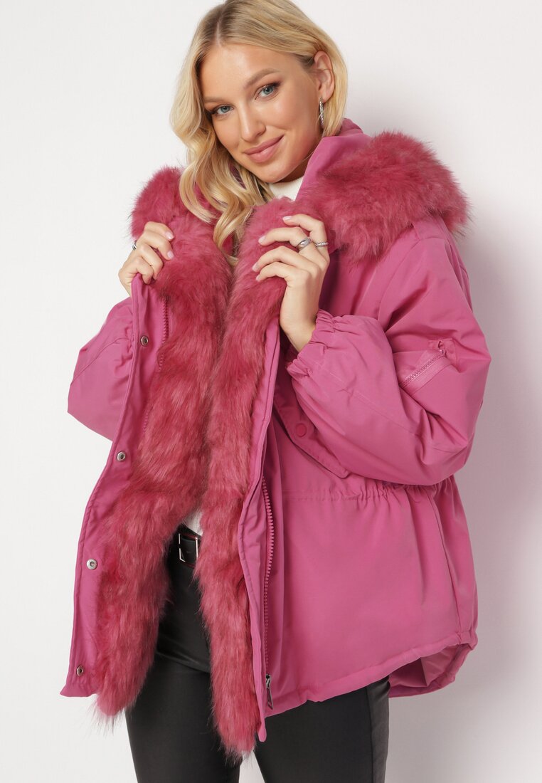 Geacă Roz Parka Oversize cu blană Mitto