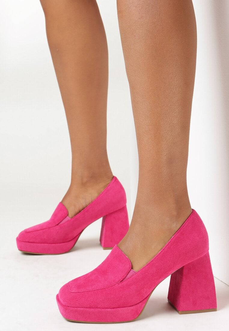 Pantofi fucsia pe toc geometric cu vârf pătrat Delie