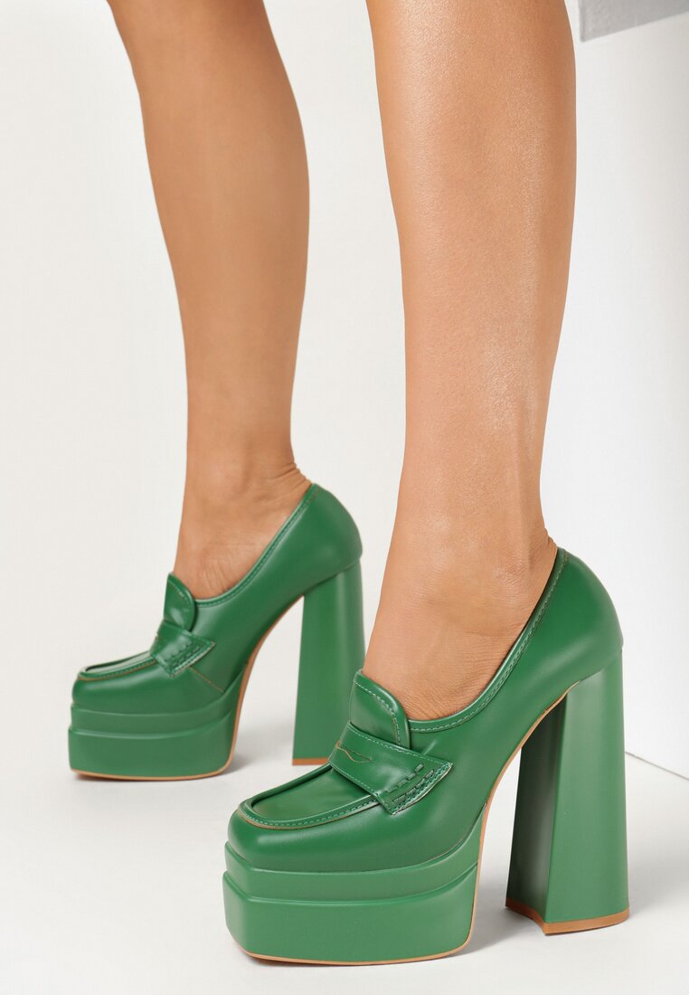 Decolteuri Verde cu Toc Gros Înalt și Platformă Avezi