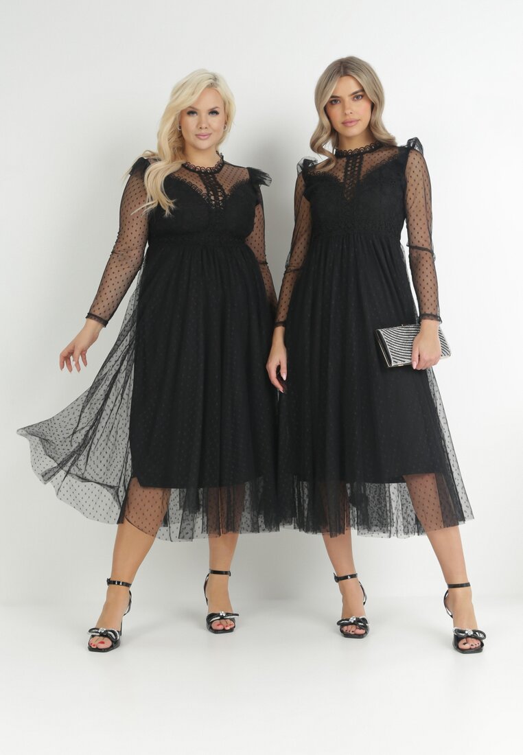 Rochie neagră cu dantelă și tul Nemila