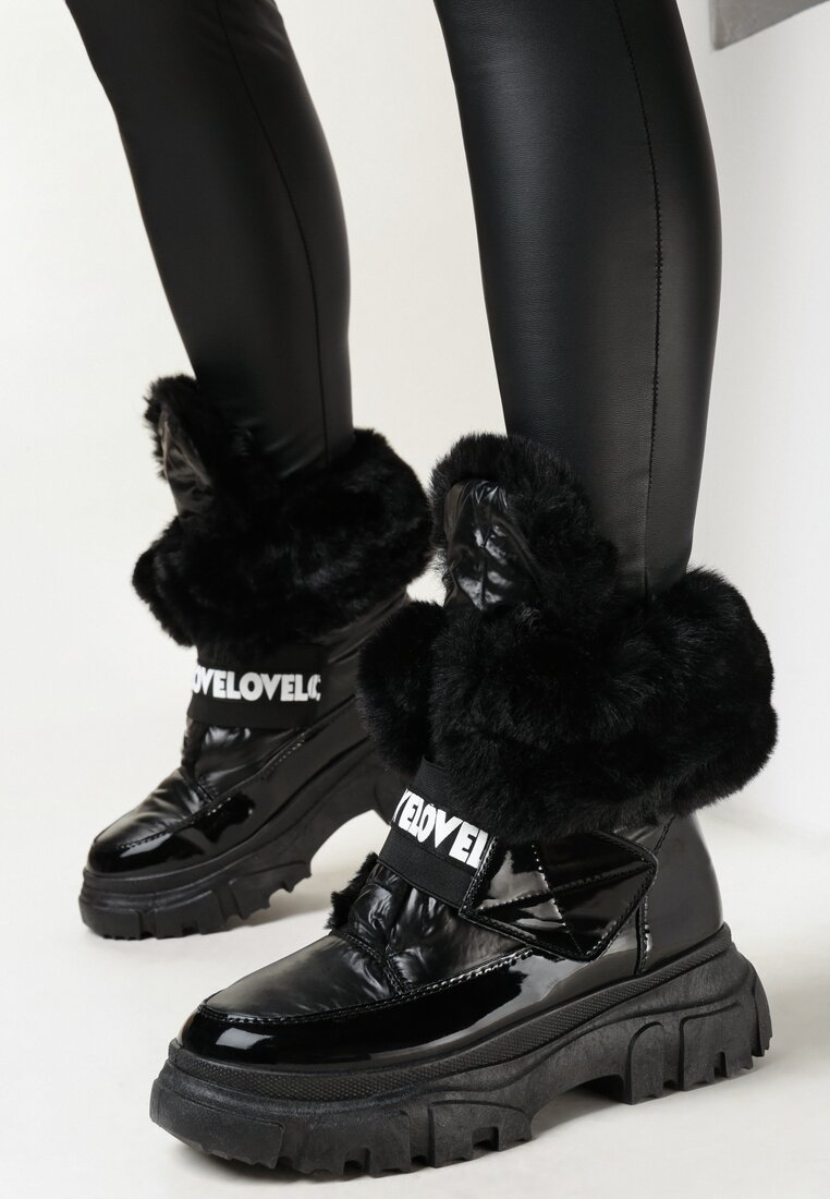 Cizme de zăpadă negre cu carâmb cu blană întoarsă Zeoche