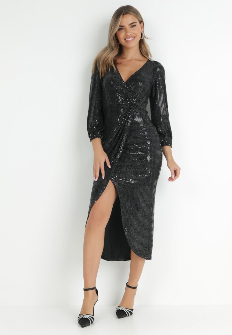 Rochie Neagră Petrecută cu Paiete adicy