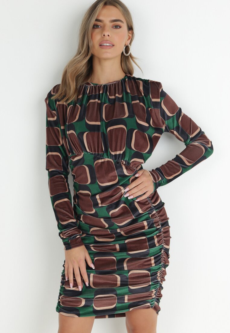 Rochie Marouă cu Drapaj cu Model Geometric Kalma