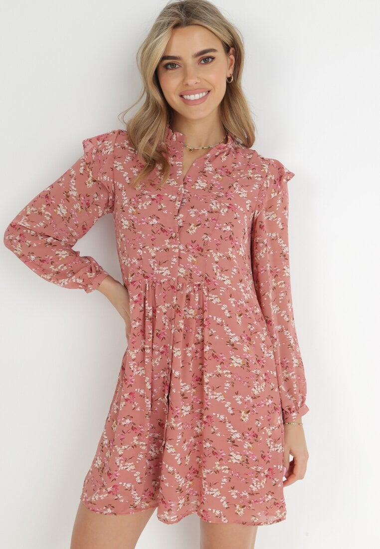 Rochie Roz Cloche cu Flori Oliana