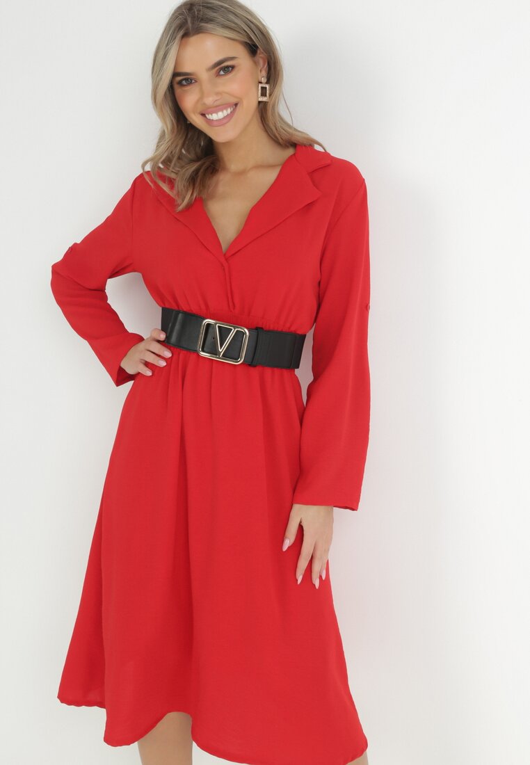 Rochie cămașă Roșie cu elastic încrețit în talie Emonia